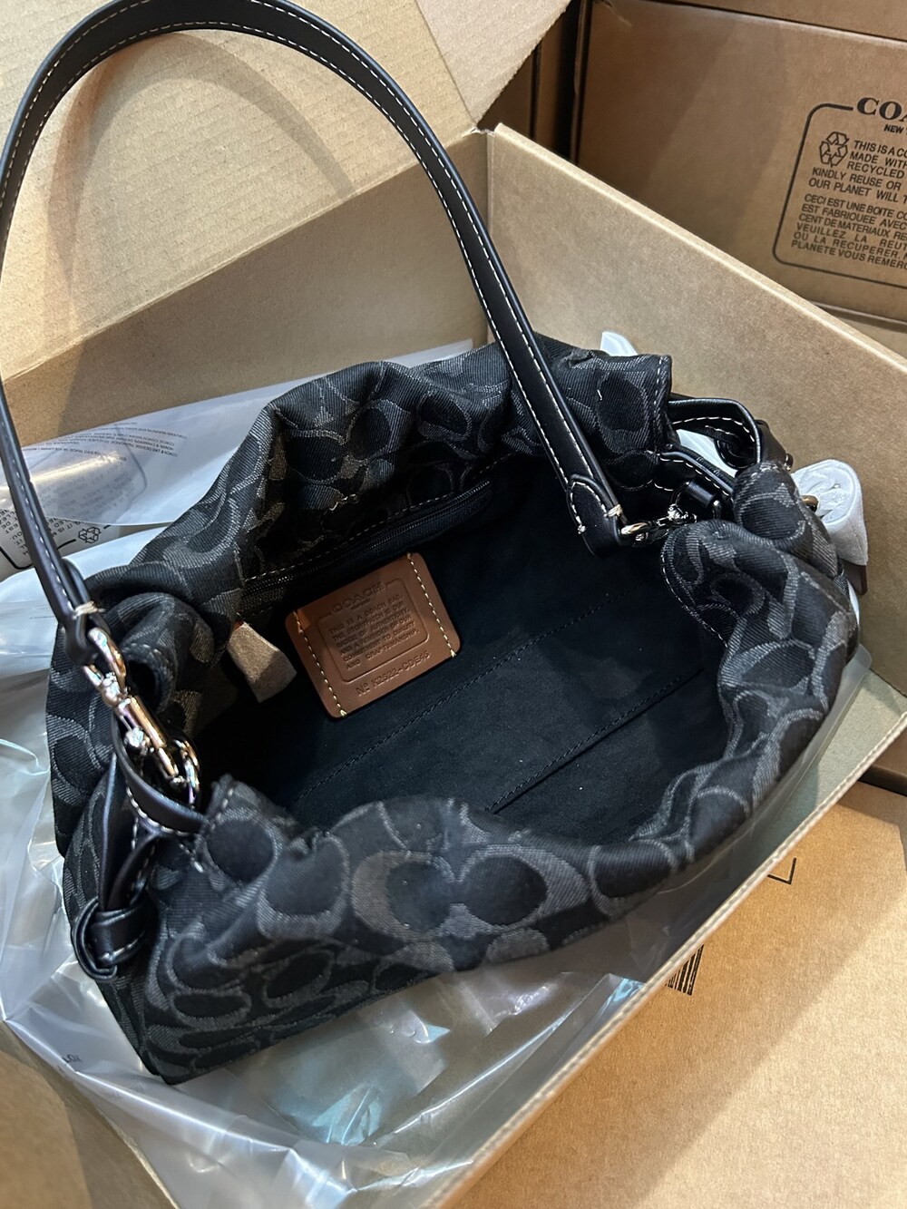Coach Black Signature Denim Small Shoulder Underarm Bag - Picture 8 of 12